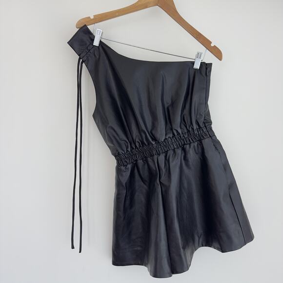 Lovers and Friends Romper Small Black Faux Leather Taina One Shoulder Mini Party - Picture 2 of 8